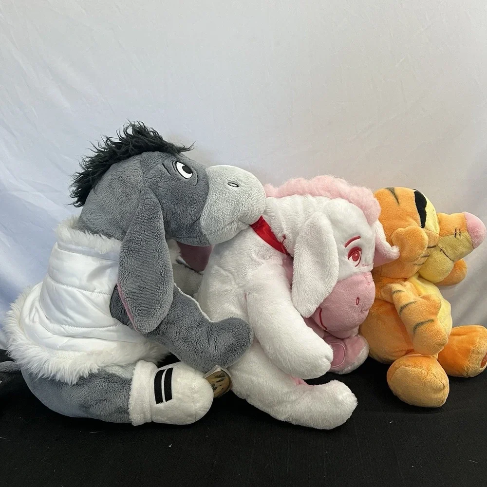 Disney Store Winnie the Pooh Plush Lot Eeyore Puffer Vest Pink Tigger 3pc Set‎